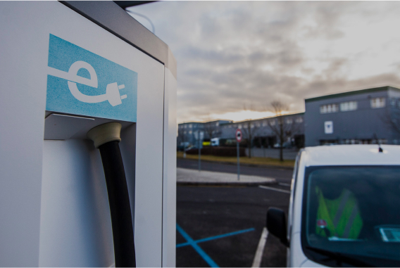 Fleet electrification onsite EV charger closeup